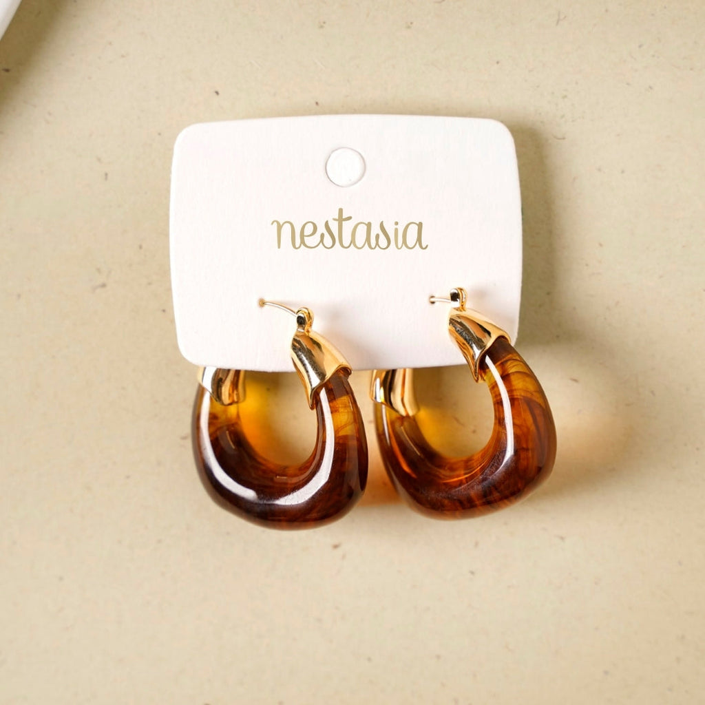 Brown And Gold Huggie Hoop Earrings Nestasia