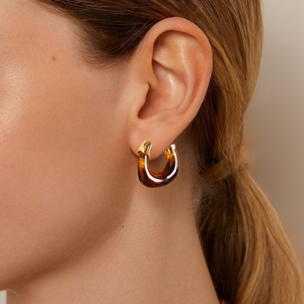 Brown And Gold Huggie Hoop Earrings Nestasia