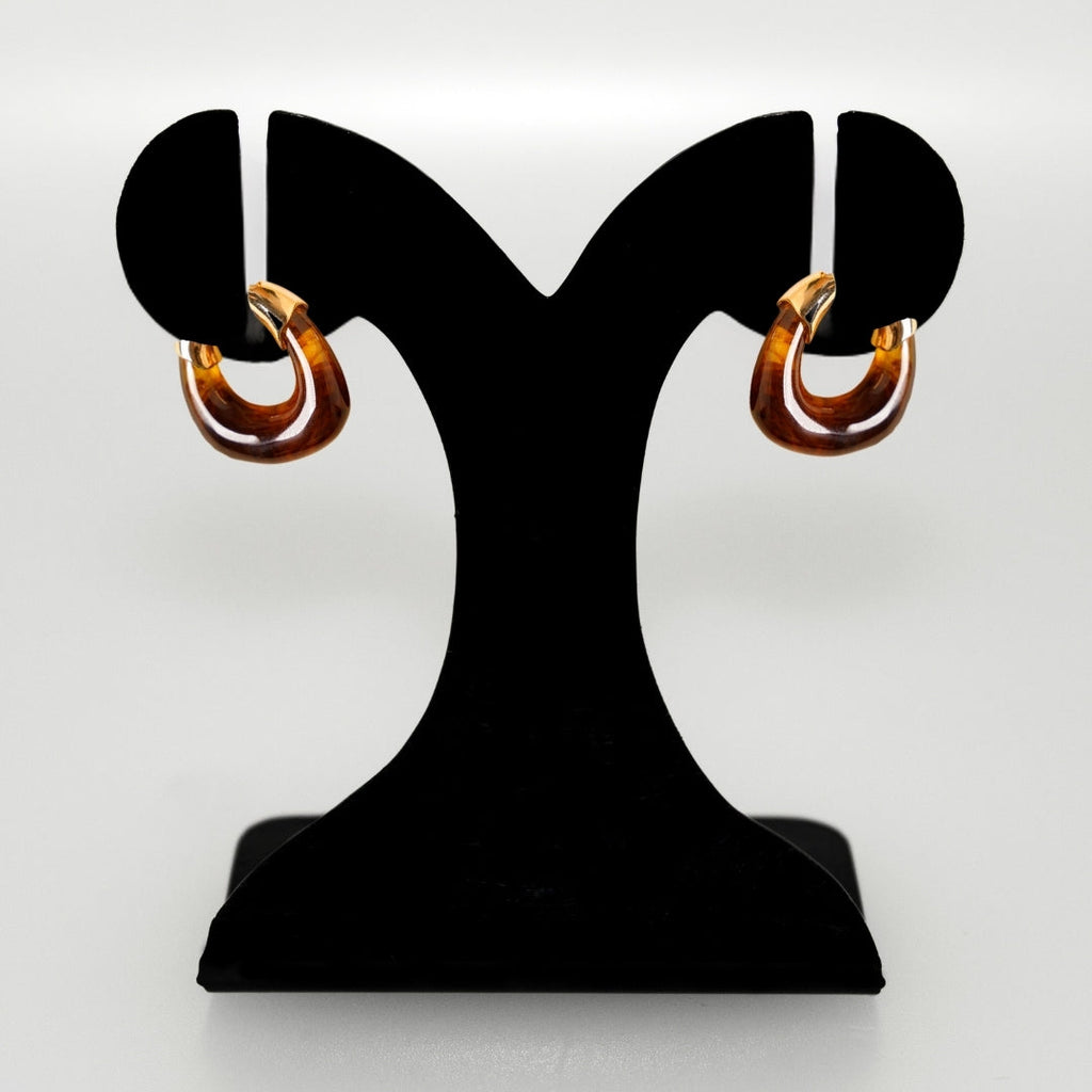Brown And Gold Huggie Hoop Earrings Nestasia