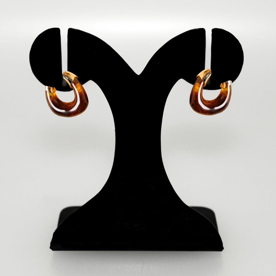 Brown And Gold Huggie Hoop Earrings Nestasia