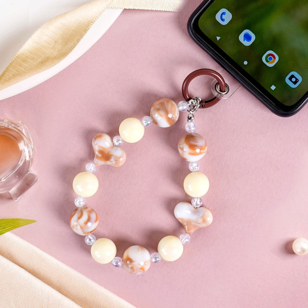 Brown Marble Pattern Love Loop Keychain Nestasia