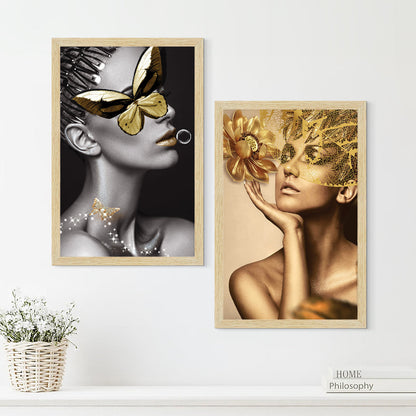 ArtX Women Aesthetic Wall Decor Paintings with Frame for Home Decoration, for Living Room, Bedroom, Office, Set Of 2 AXII-20-GRL