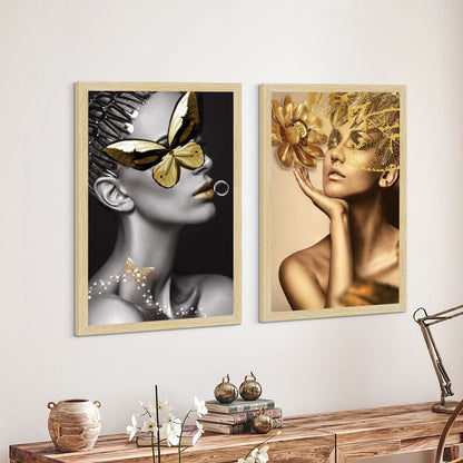 ArtX Women Aesthetic Wall Decor Paintings with Frame for Home Decoration, for Living Room, Bedroom, Office, Set Of 2 AXII-20-GRL