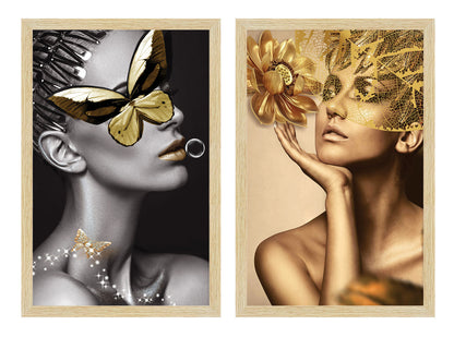 ArtX Women Aesthetic Wall Decor Paintings with Frame for Home Decoration, for Living Room, Bedroom, Office, Set Of 2 AXII-20-GRL