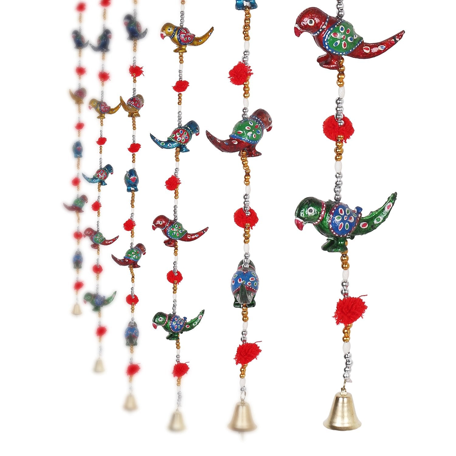 Multicolor Handcrafted Decorative Rajasthani Parrot Wall/Door Hanging Toran Set of 2 Kafalo