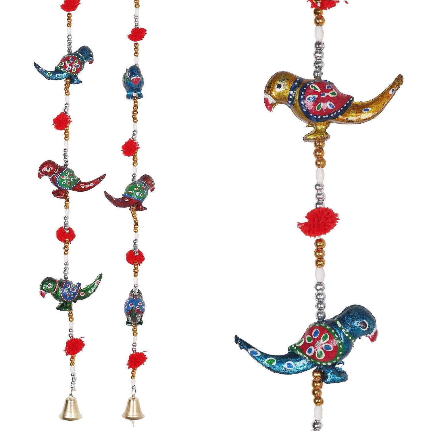 Multicolor Handcrafted Decorative Rajasthani Parrot Wall/Door Hanging Toran Set of 2 Kafalo