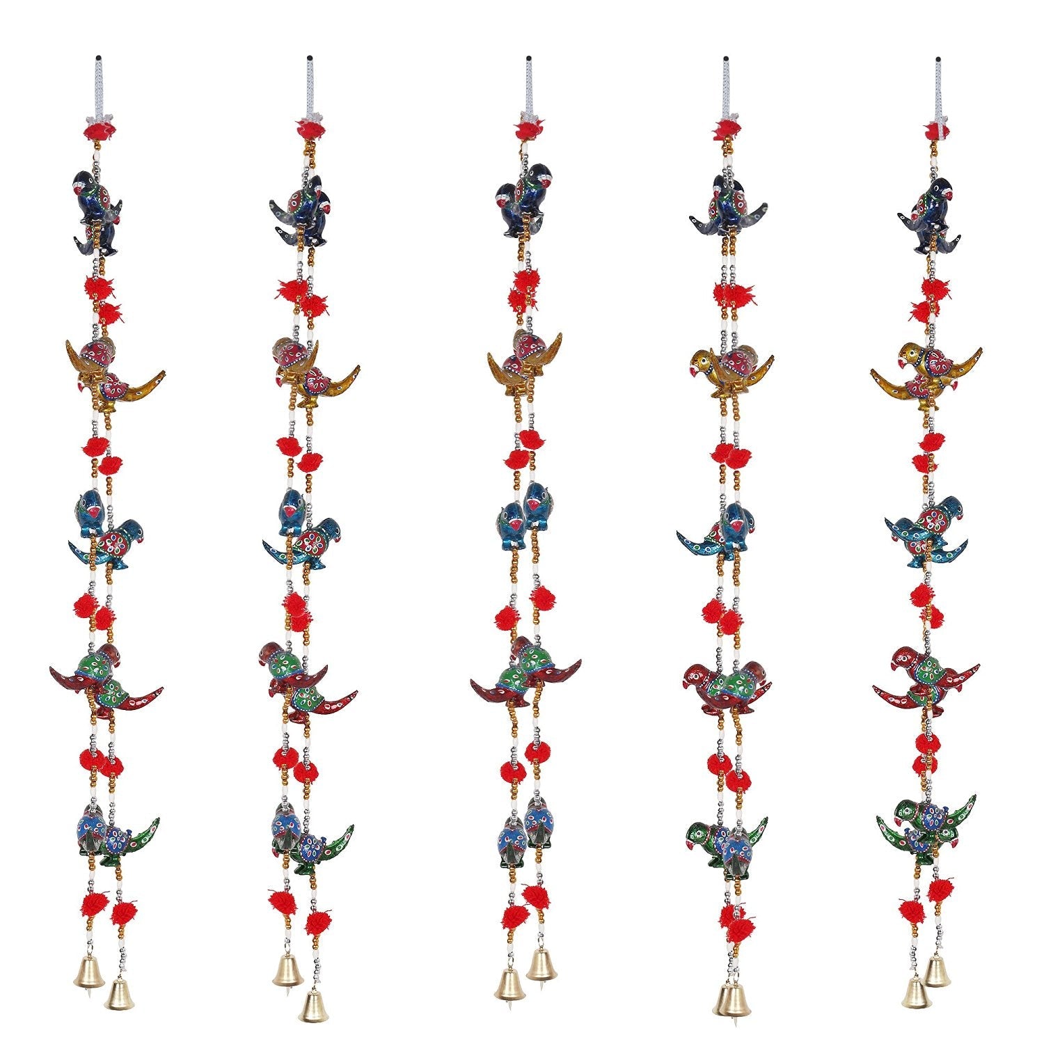 Multicolor Handcrafted Decorative Rajasthani Parrot Wall/Door Hanging Toran Set of 2 Kafalo