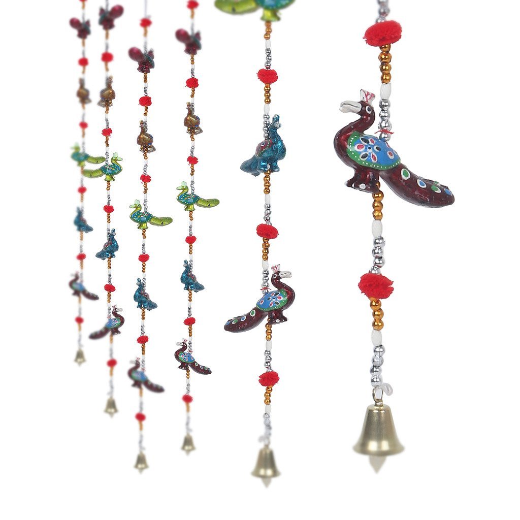 Rajasthani Handcrafted Peacock Designer Door Hanging For Home Decor- Set Of 2 Kafalo