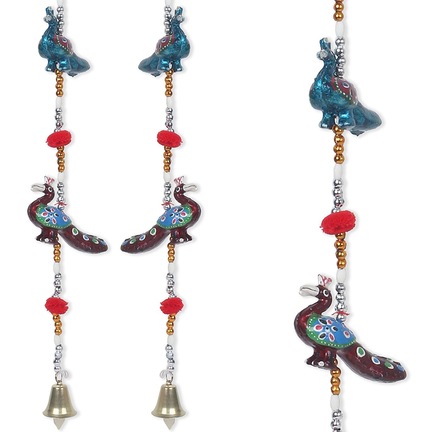 Rajasthani Handcrafted Peacock Designer Door Hanging For Home Decor- Set Of 2 Kafalo