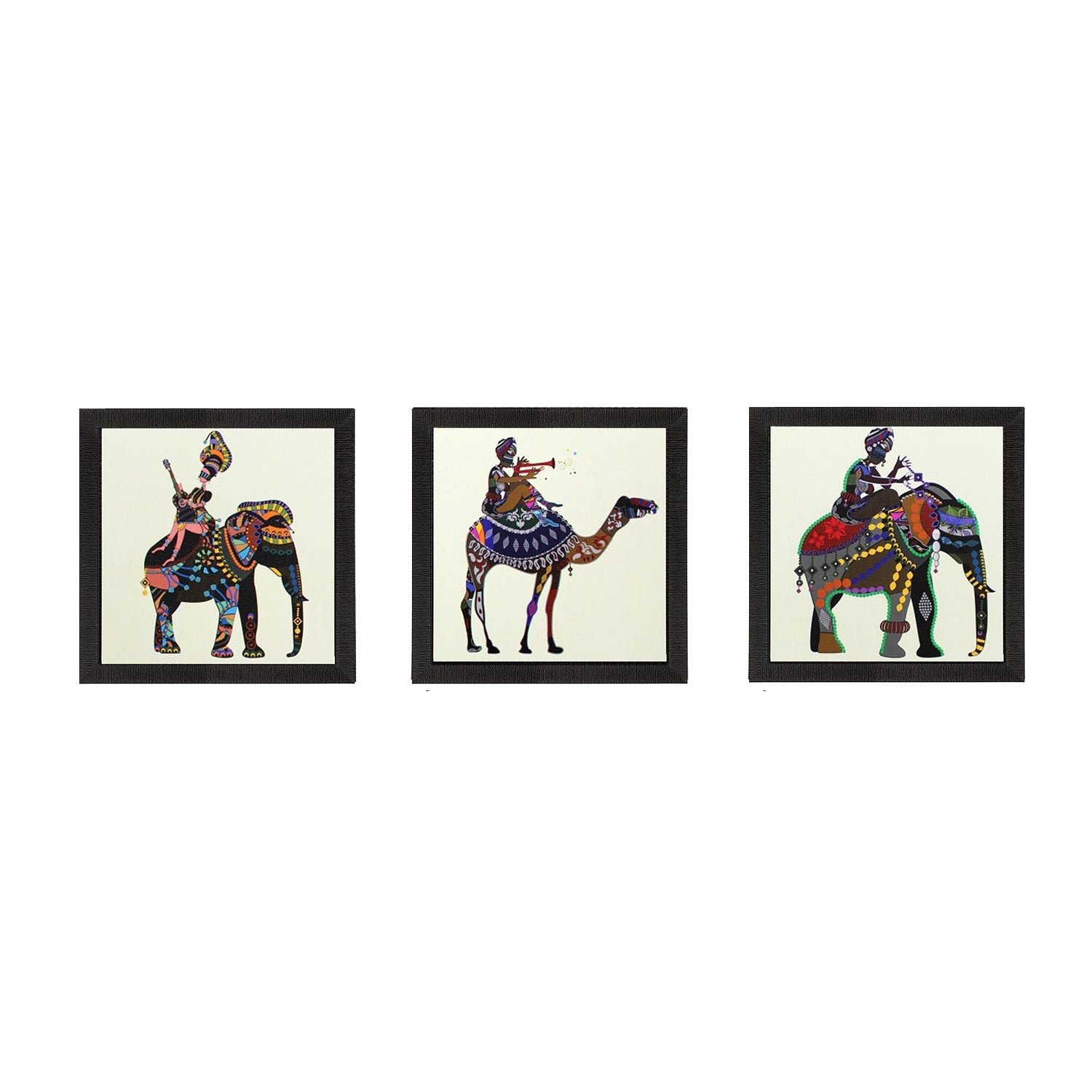 Set of 3 Abstract Animals Satin Matt Textured UV Art Painting Kafalo