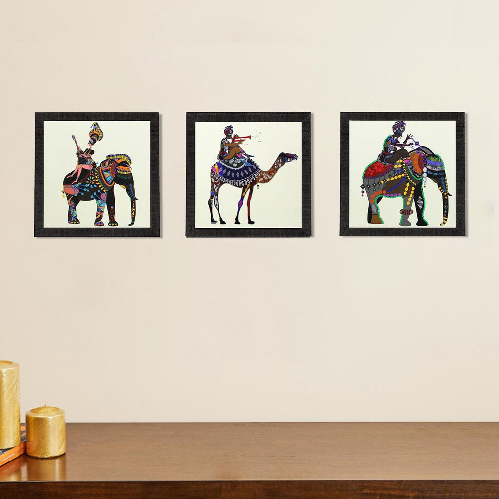 Set of 3 Abstract Animals Satin Matt Textured UV Art Painting Kafalo