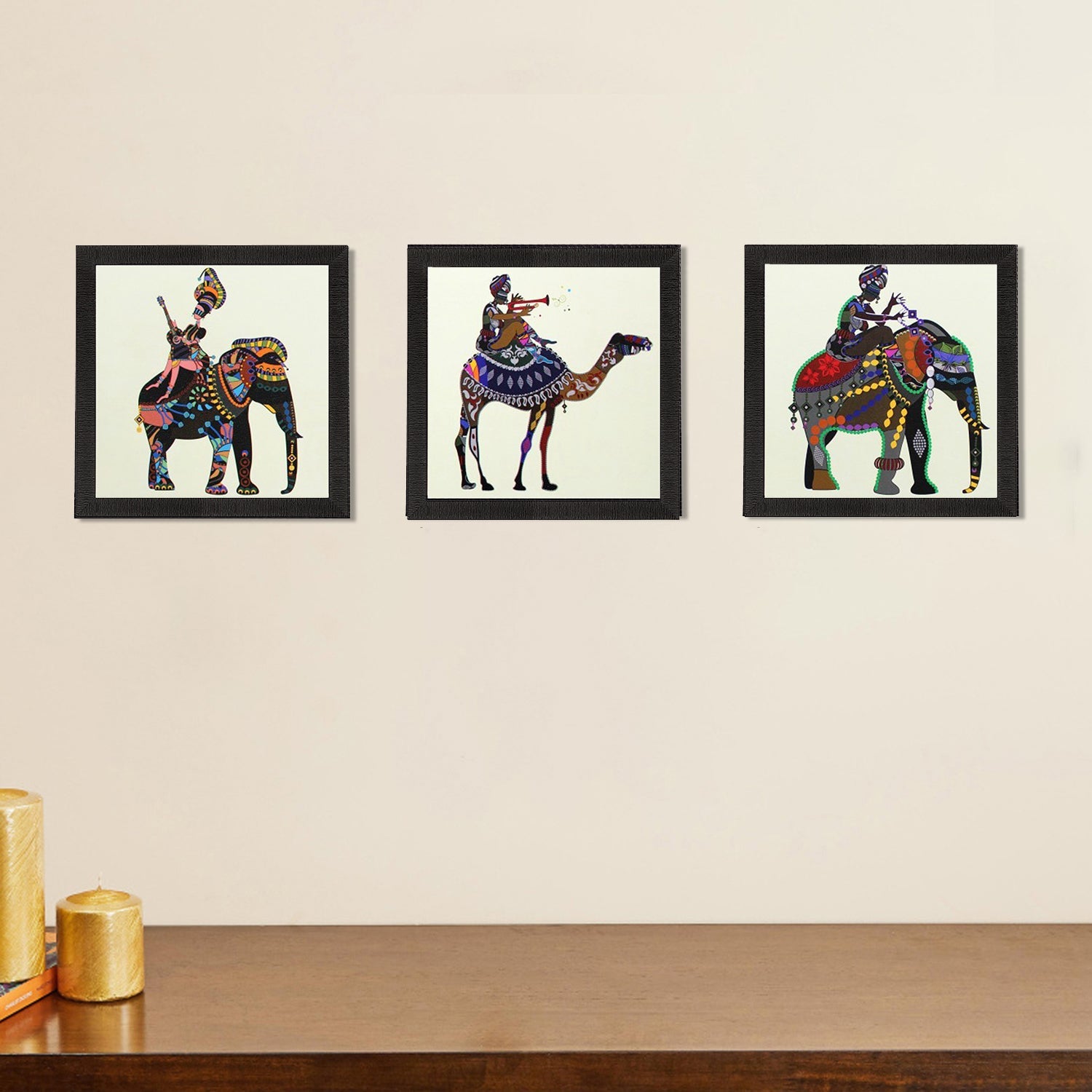 Set of 3 Abstract Animals Satin Matt Textured UV Art Painting Kafalo
