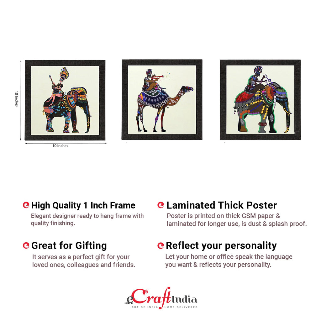 Set of 3 Abstract Animals Satin Matt Textured UV Art Painting Kafalo