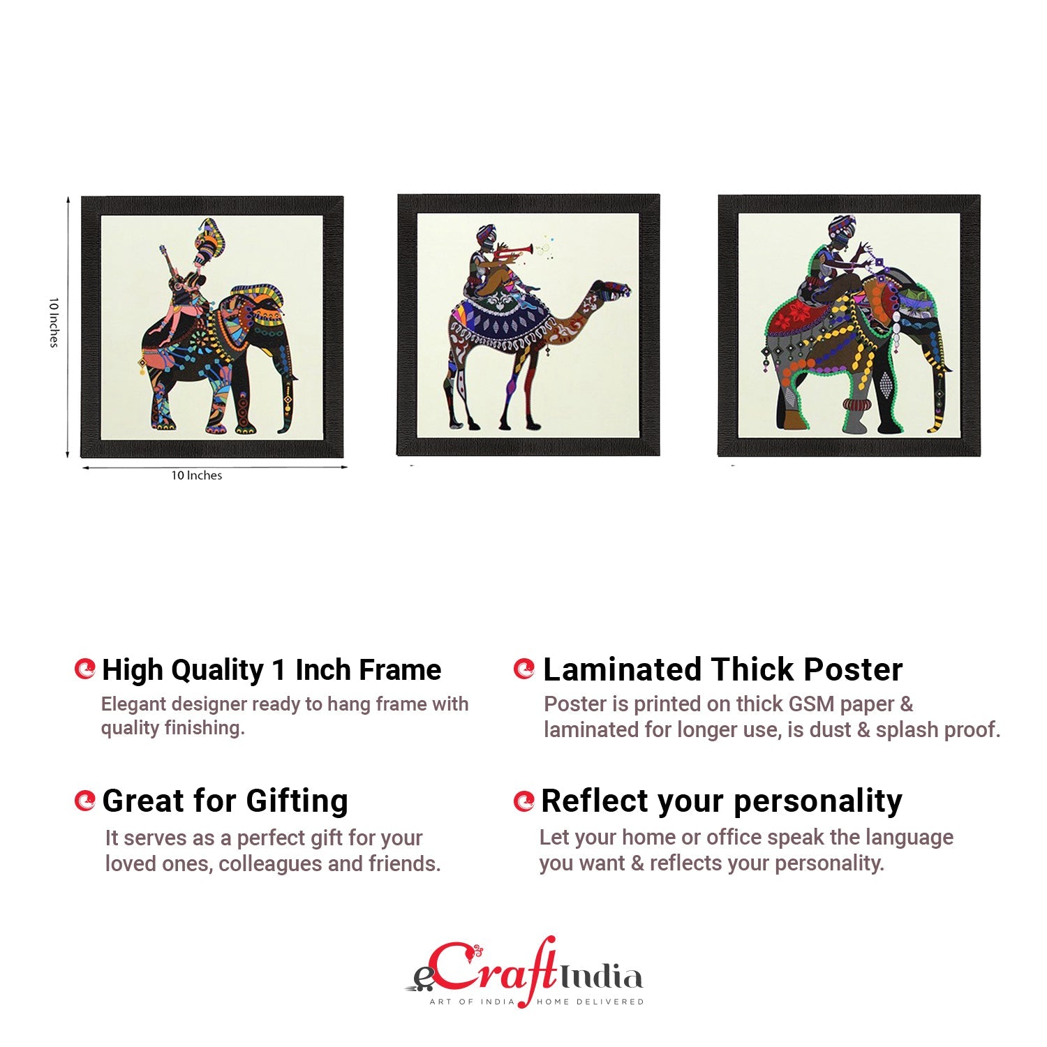 Set of 3 Abstract Animals Satin Matt Textured UV Art Painting Kafalo