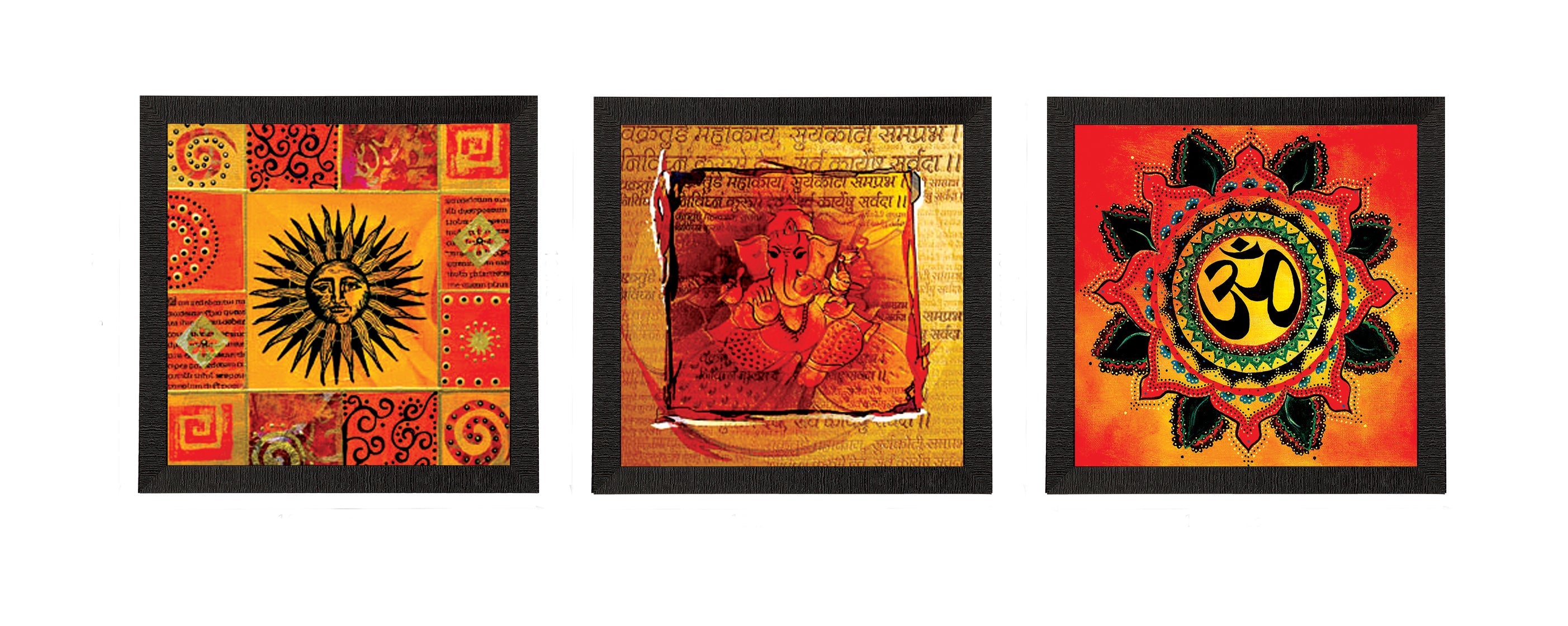 Set Of 3 Om and Ganesha Satin Matt Texture UV Art Painting Kafalo
