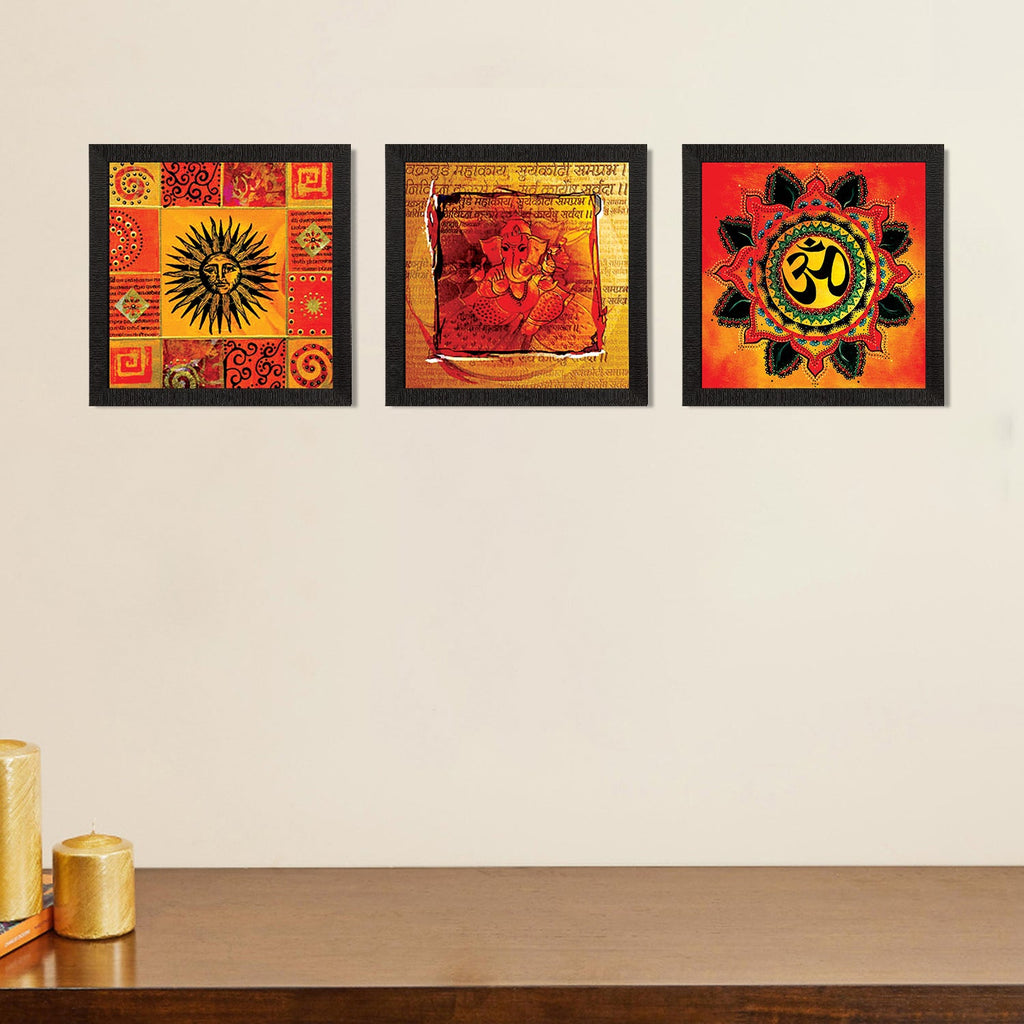 Set Of 3 Om and Ganesha Satin Matt Texture UV Art Painting Kafalo