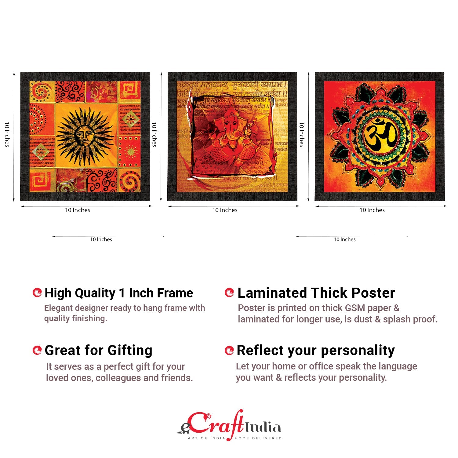 Set Of 3 Om and Ganesha Satin Matt Texture UV Art Painting Kafalo