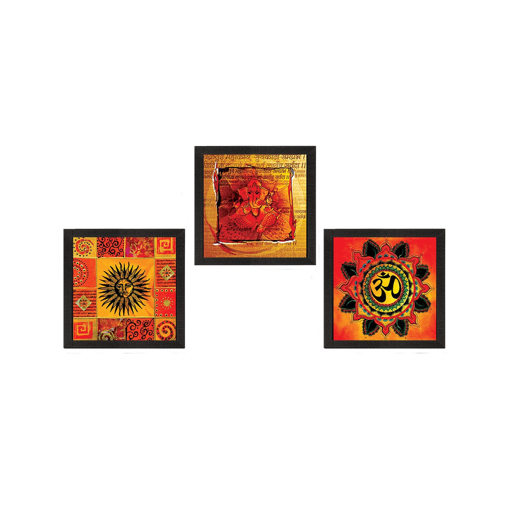 Set Of 3 Om and Ganesha Satin Matt Texture UV Art Painting Kafalo