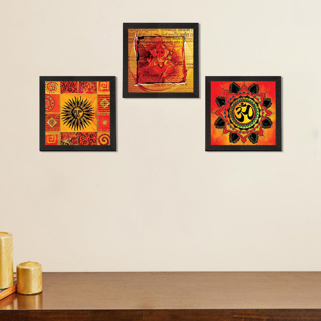 Set Of 3 Om and Ganesha Satin Matt Texture UV Art Painting Kafalo