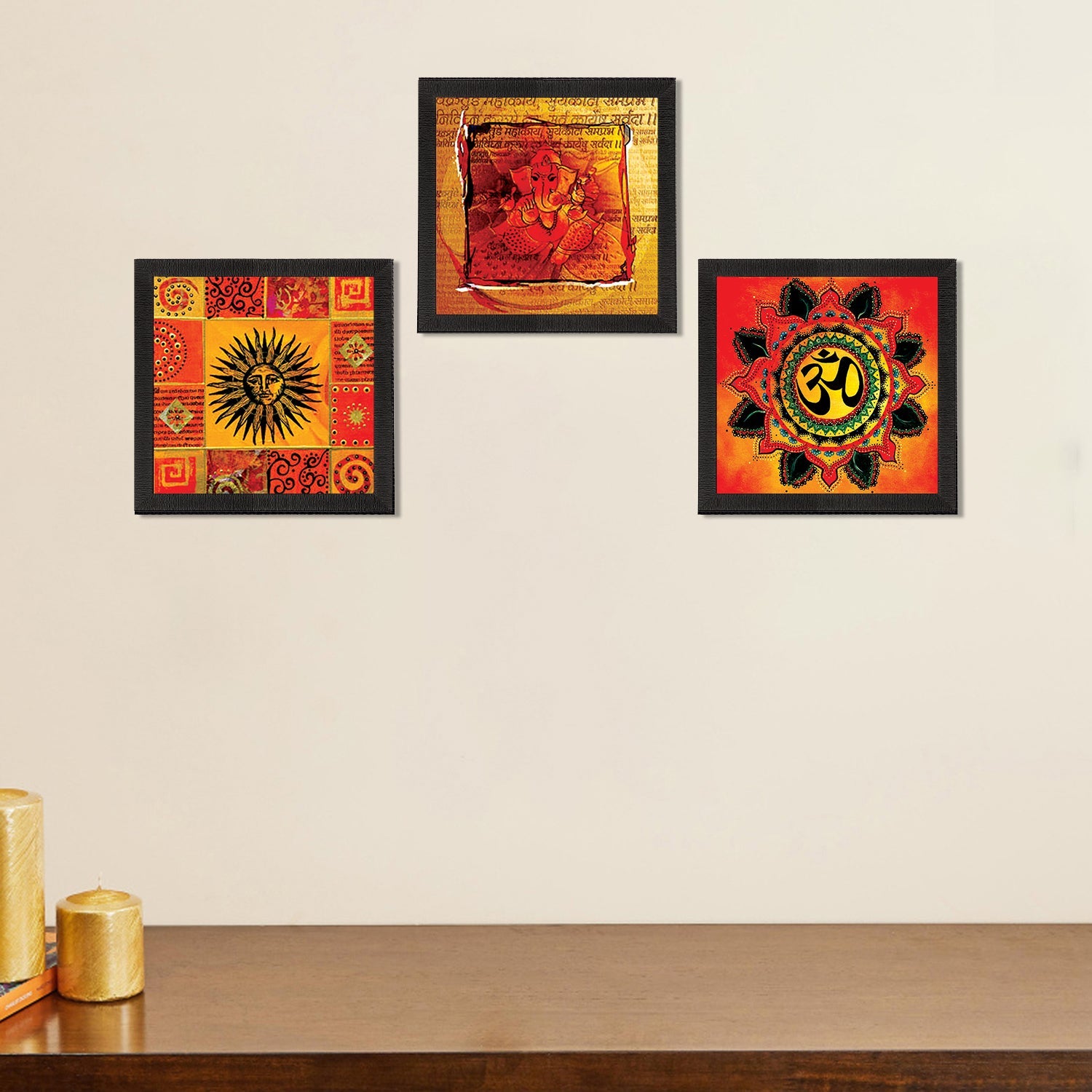 Set Of 3 Om and Ganesha Satin Matt Texture UV Art Painting Kafalo