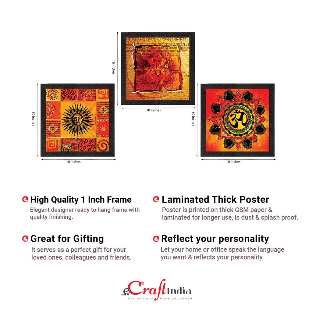 Set Of 3 Om and Ganesha Satin Matt Texture UV Art Painting Kafalo