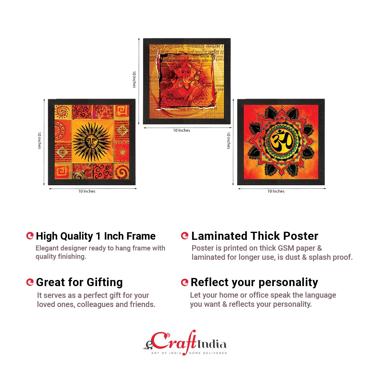 Set Of 3 Om and Ganesha Satin Matt Texture UV Art Painting Kafalo