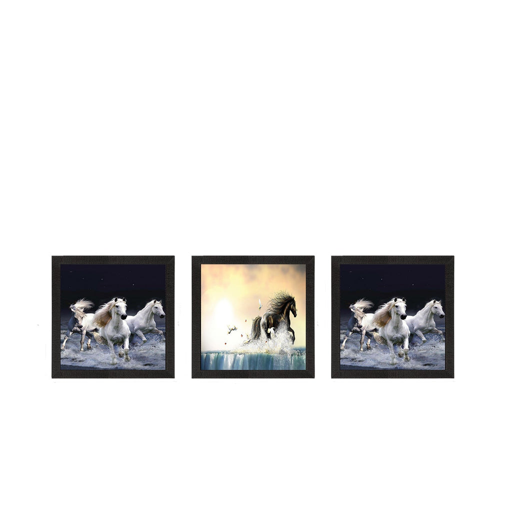 Set Of 3 Running Horses Satin Matt Texture UV Art Painting Kafalo