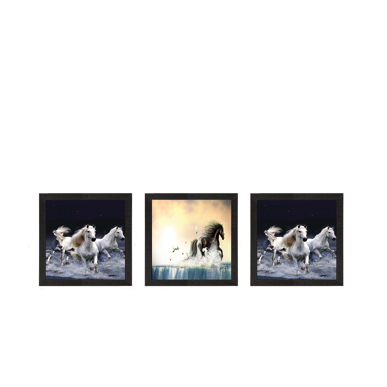 Set Of 3 Running Horses Satin Matt Texture UV Art Painting Kafalo