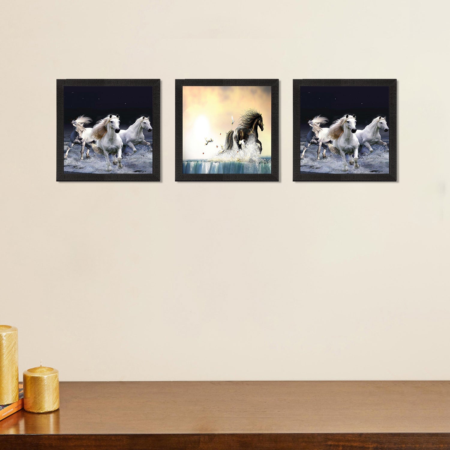 Set Of 3 Running Horses Satin Matt Texture UV Art Painting Kafalo