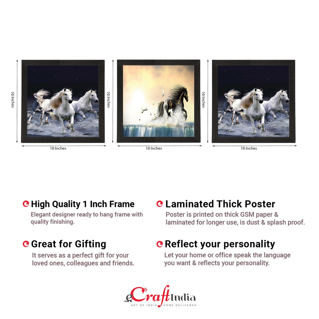 Set Of 3 Running Horses Satin Matt Texture UV Art Painting Kafalo