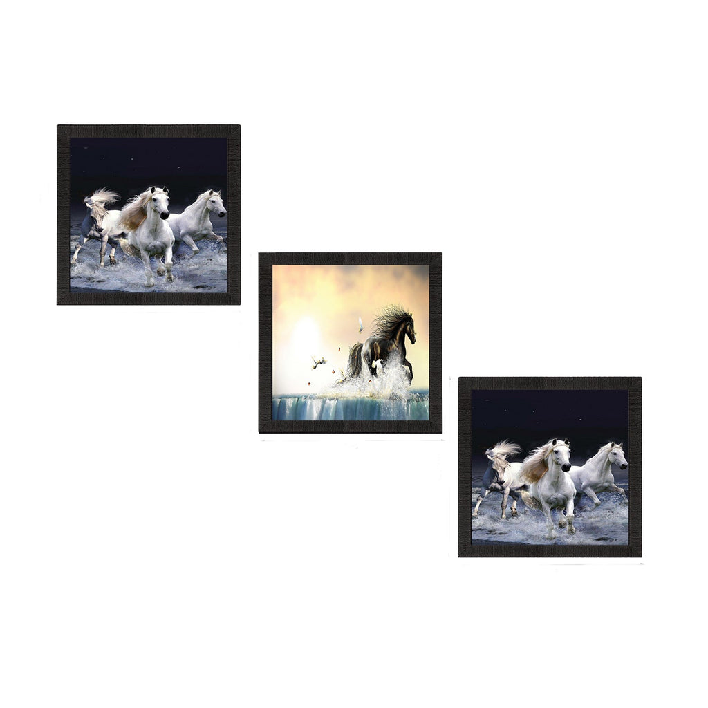 Set Of 3 Running Horses Satin Matt Texture UV Art Painting Kafalo