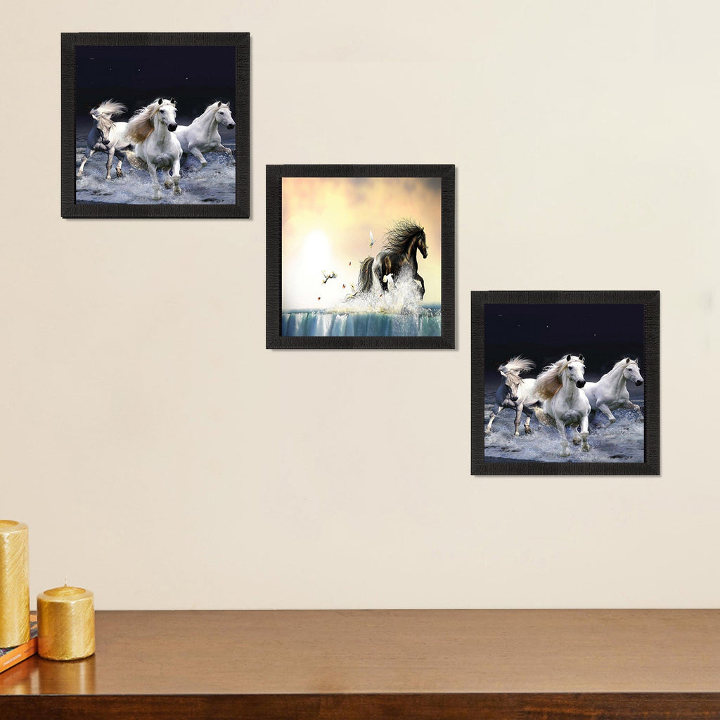 Set Of 3 Running Horses Satin Matt Texture UV Art Painting Kafalo