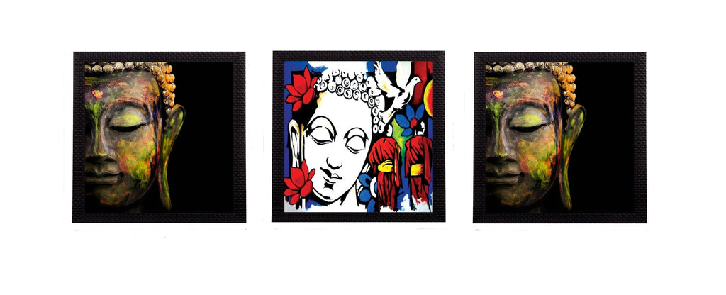 Set Of 3 Lord Buddha Satin Matt Texture UV Art Painting Kafalo