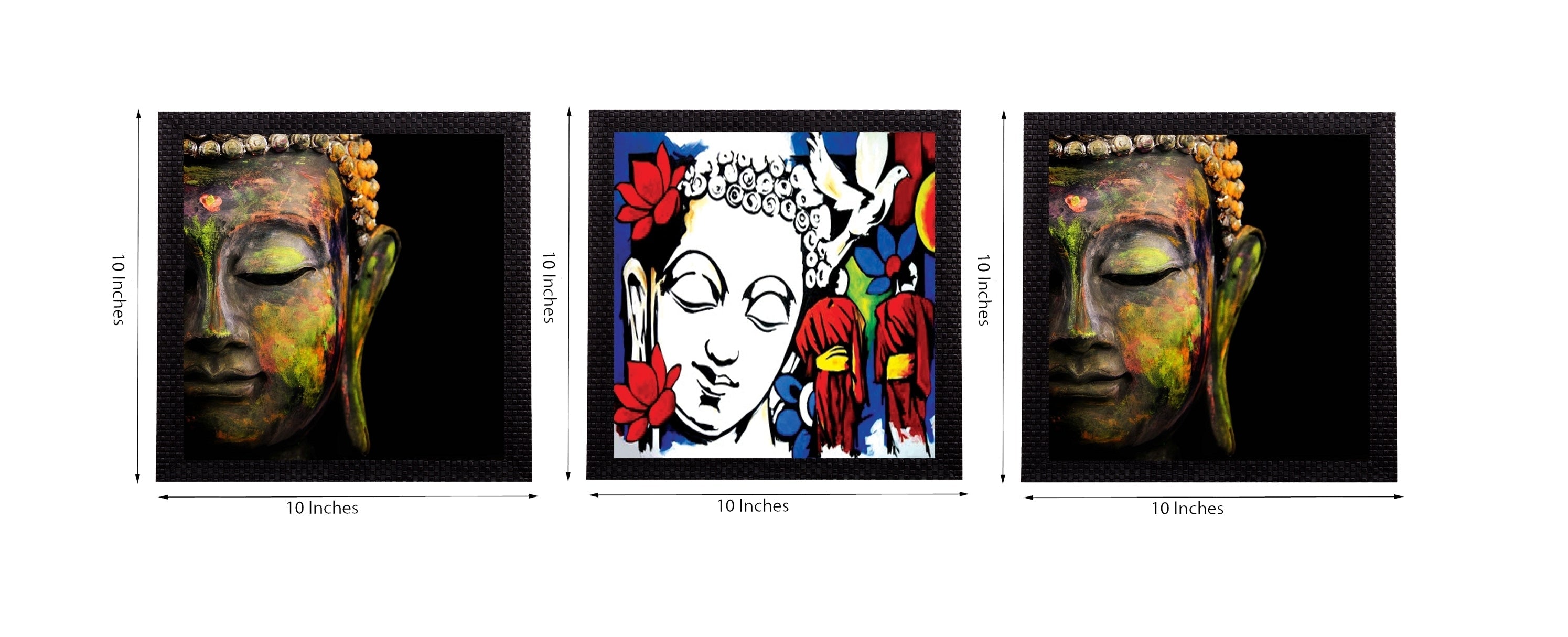 Set Of 3 Lord Buddha Satin Matt Texture UV Art Painting Kafalo