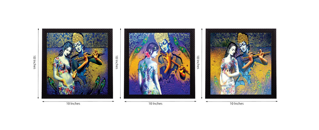 Set Of 3 Radha- Krishna Satin Matt Texture UV Art Painting Kafalo