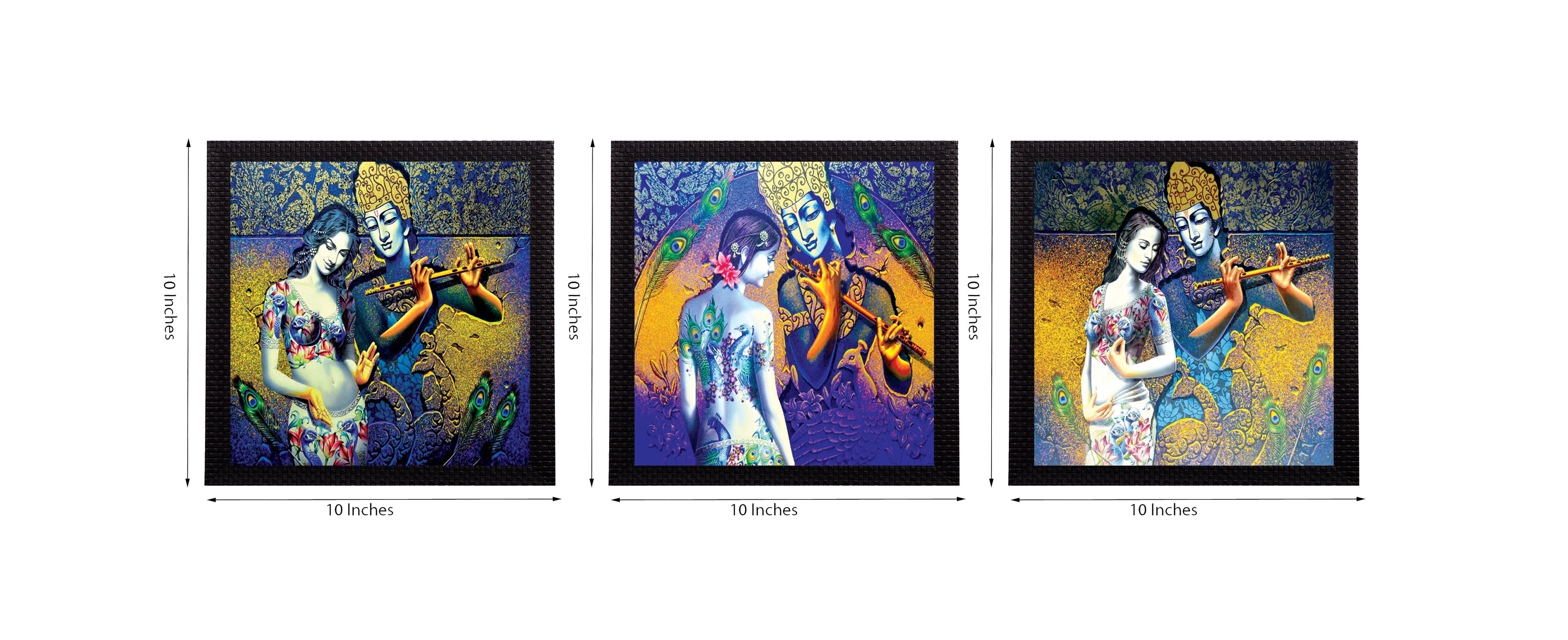 Set Of 3 Radha- Krishna Satin Matt Texture UV Art Painting Kafalo