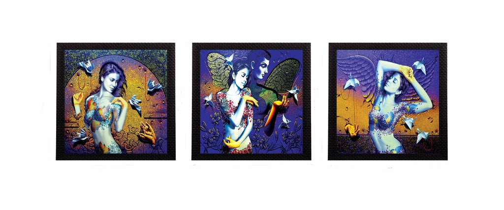 Set Of 3 Beautiful Lady Satin Matt Texture UV Art Painting Kafalo