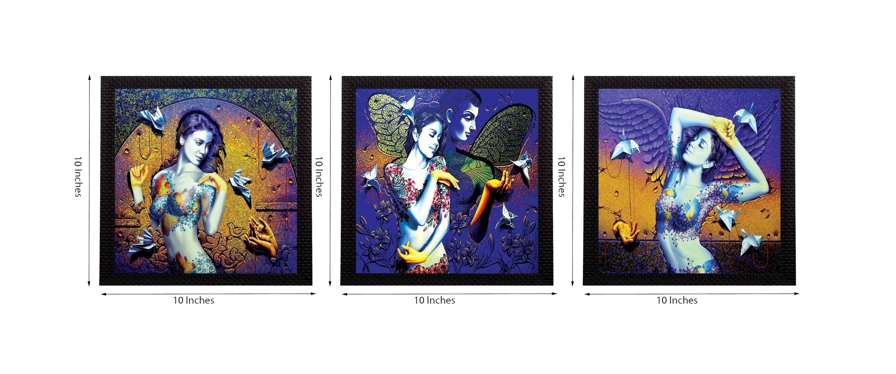 Set Of 3 Beautiful Lady Satin Matt Texture UV Art Painting Kafalo