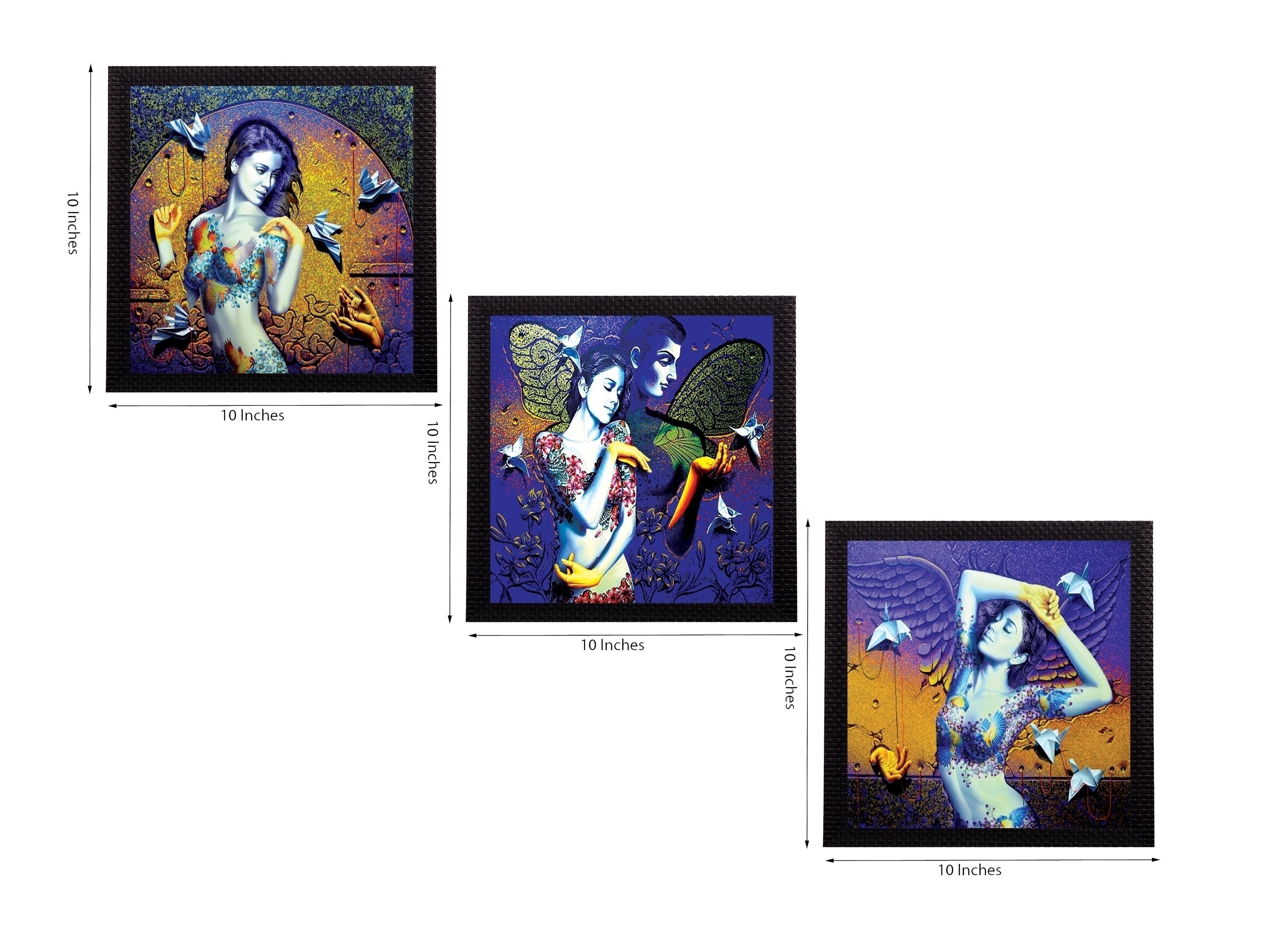 Set Of 3 Beautiful Lady Satin Matt Texture UV Art Painting Kafalo