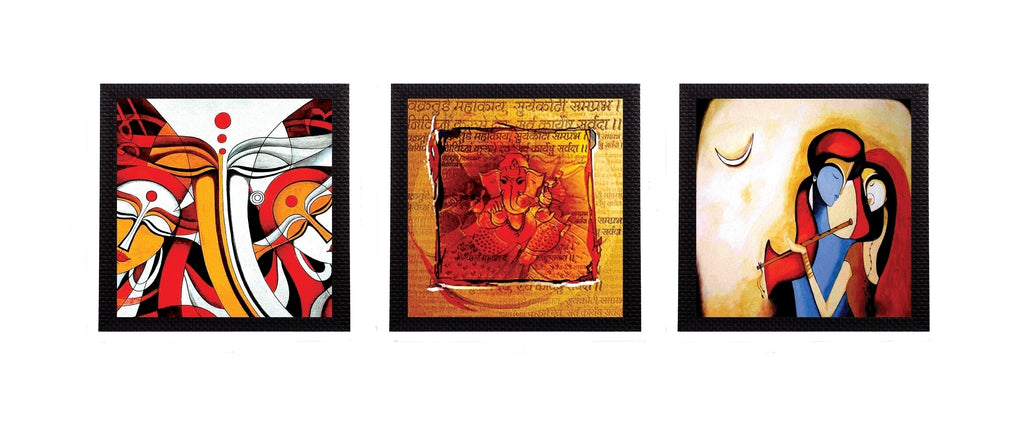 Set Of 3 Lord Ganesha and Krishna Matt Texture UV Art Painting Kafalo