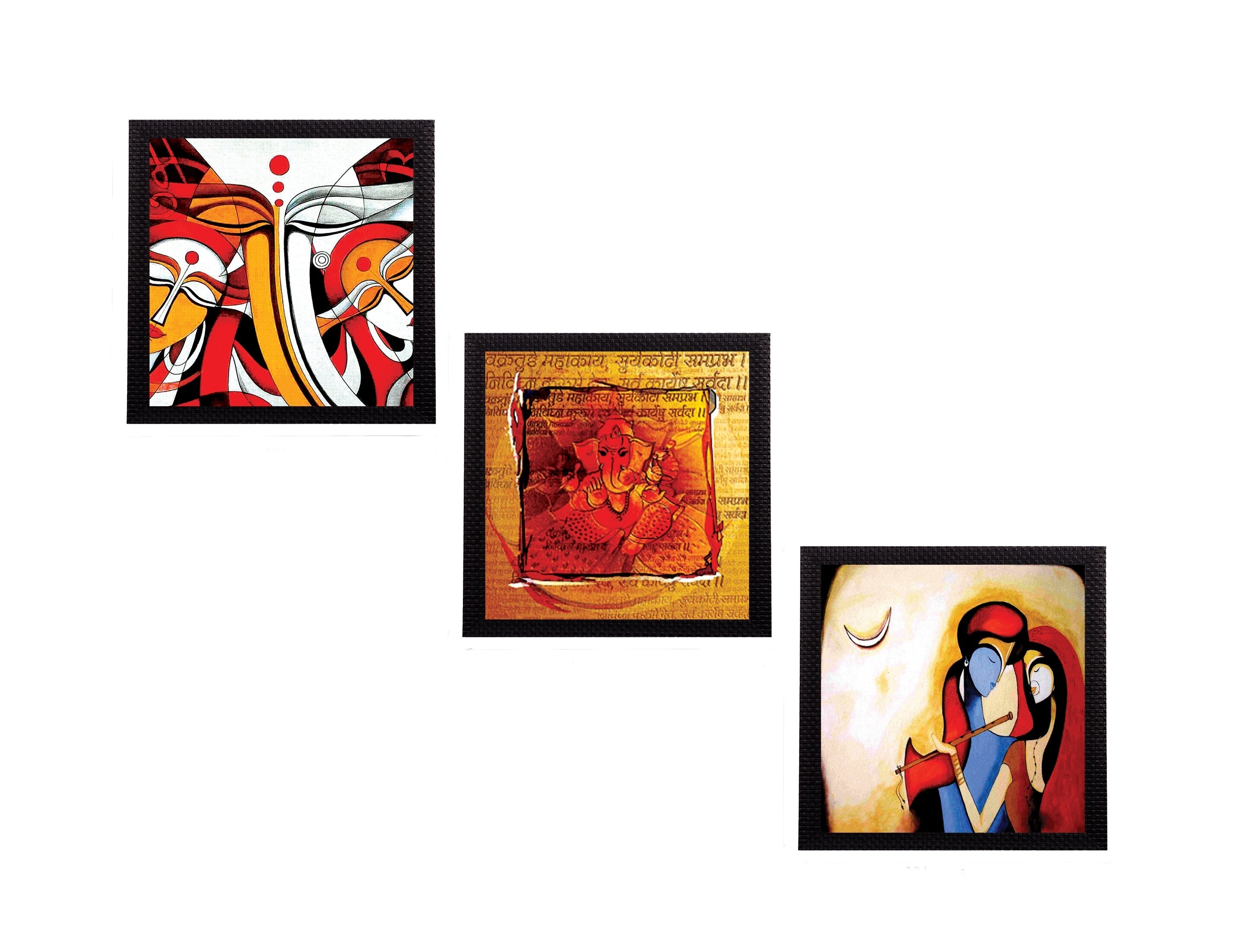 Set Of 3 Lord Ganesha and Krishna Matt Texture UV Art Painting Kafalo