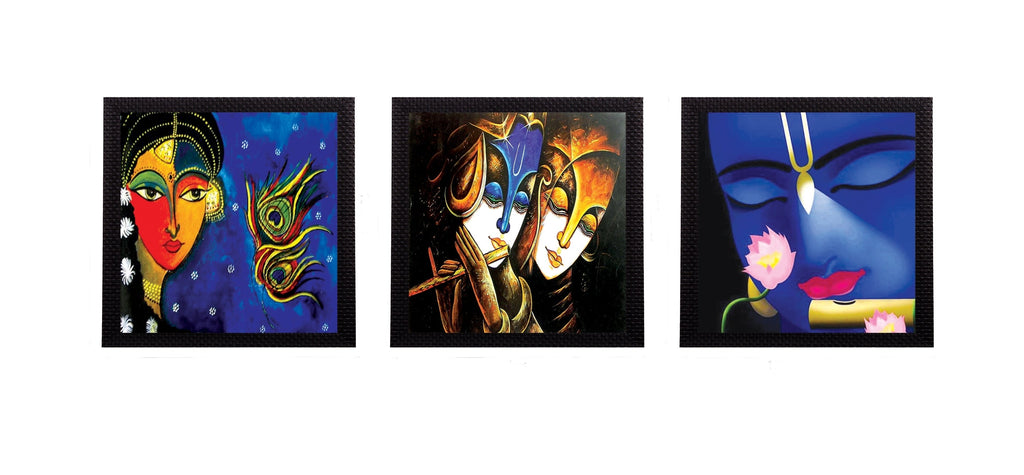 Set Of 3 Lord Krishna and Radha Satin Matt Texture UV Art Painting Kafalo