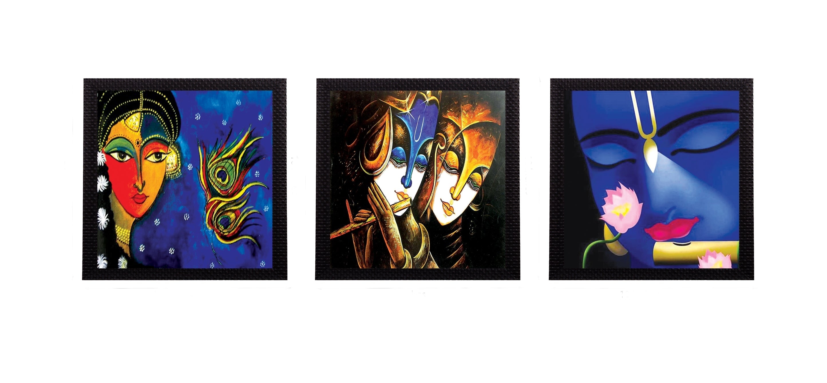 Set Of 3 Lord Krishna and Radha Satin Matt Texture UV Art Painting Kafalo