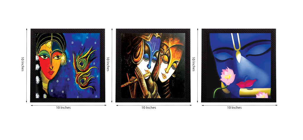 Set Of 3 Lord Krishna and Radha Satin Matt Texture UV Art Painting Kafalo
