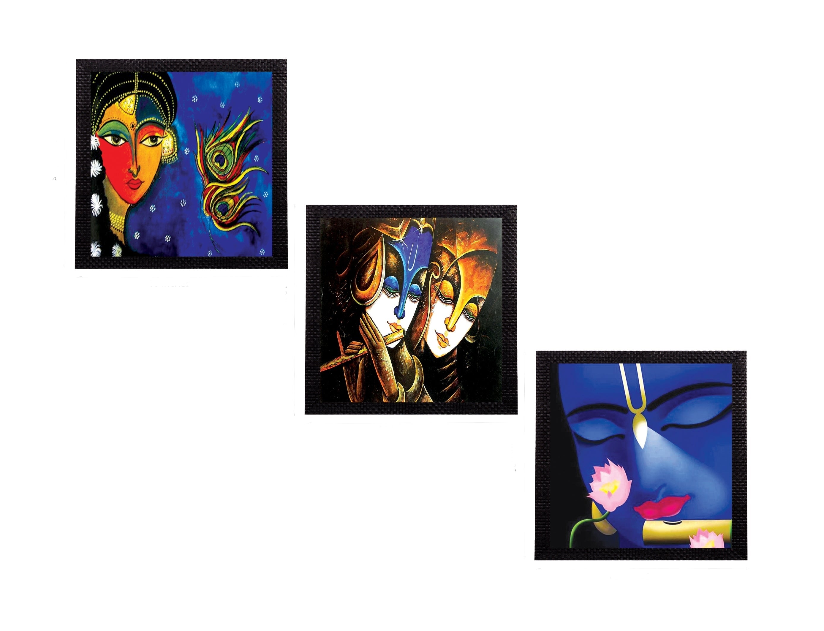Set Of 3 Lord Krishna and Radha Satin Matt Texture UV Art Painting Kafalo