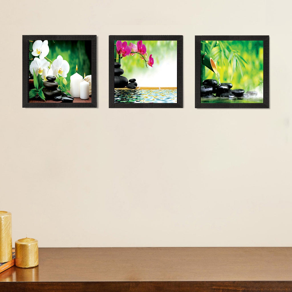 Set Of 3 Flora and Stones Satin Matt Texture UV Art Painting Kafalo