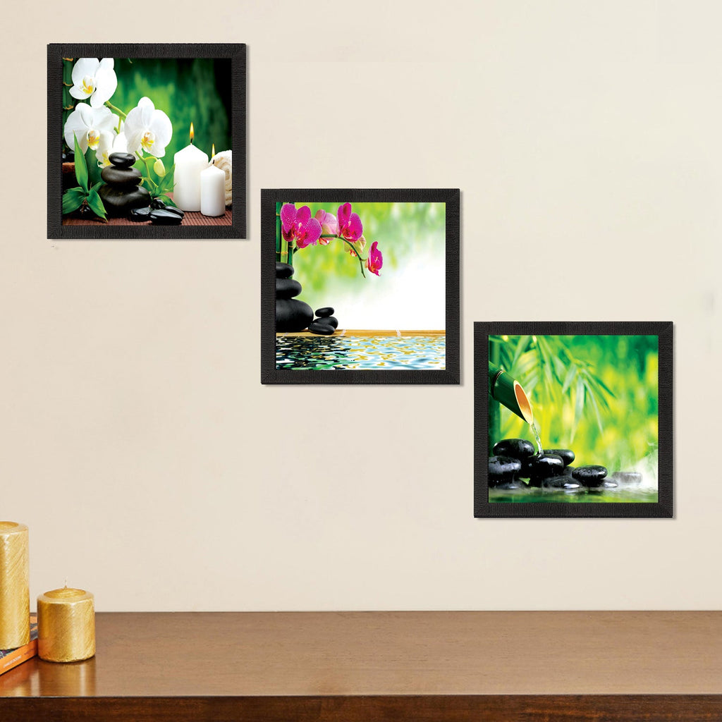 Set Of 3 Flora and Stones Satin Matt Texture UV Art Painting Kafalo
