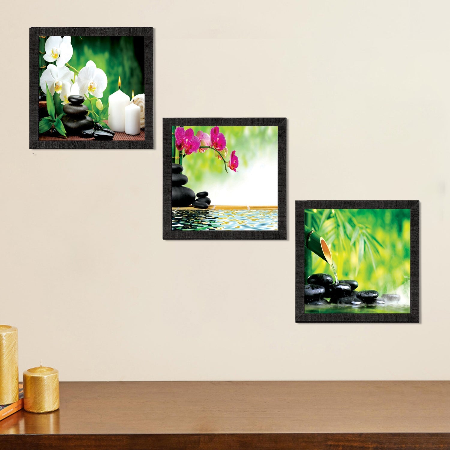 Set Of 3 Flora and Stones Satin Matt Texture UV Art Painting Kafalo