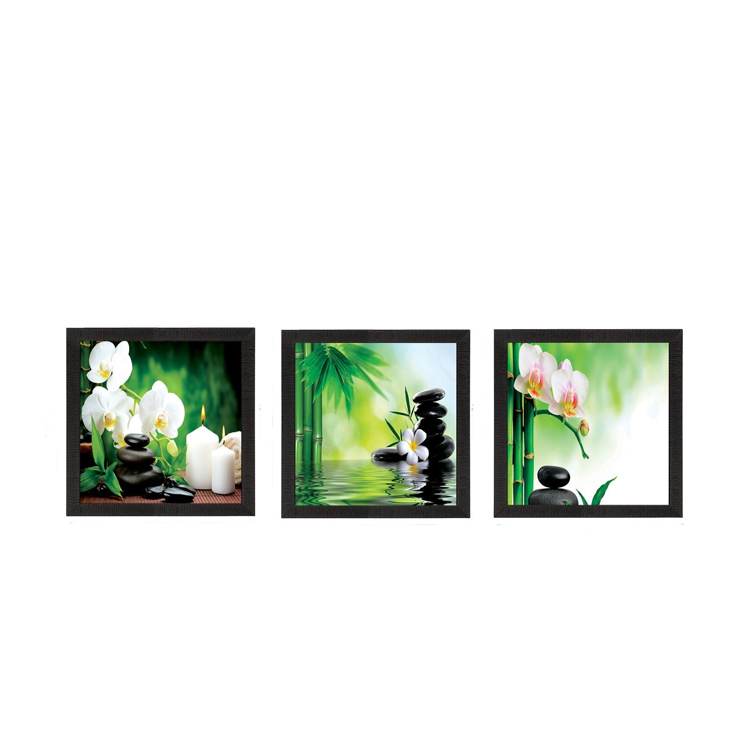 Set Of 3 White Flora and Stones Satin Matt Texture UV Art Painting Kafalo
