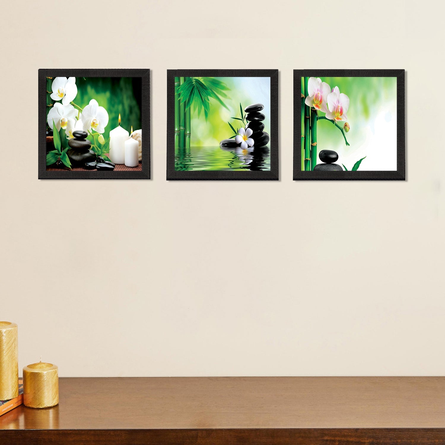 Set Of 3 White Flora and Stones Satin Matt Texture UV Art Painting Kafalo